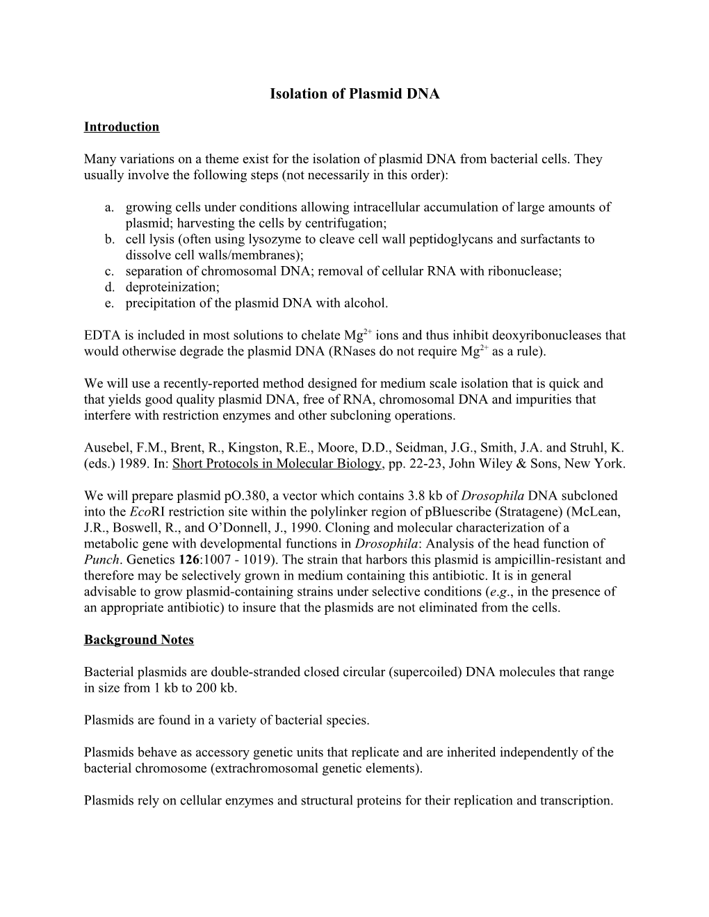 Isolation of Plasmid DNA