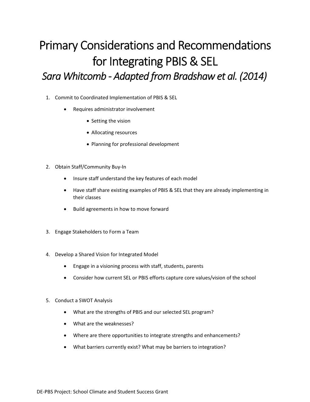 Primary Considerations and Recommendations for Integrating PBIS & SEL