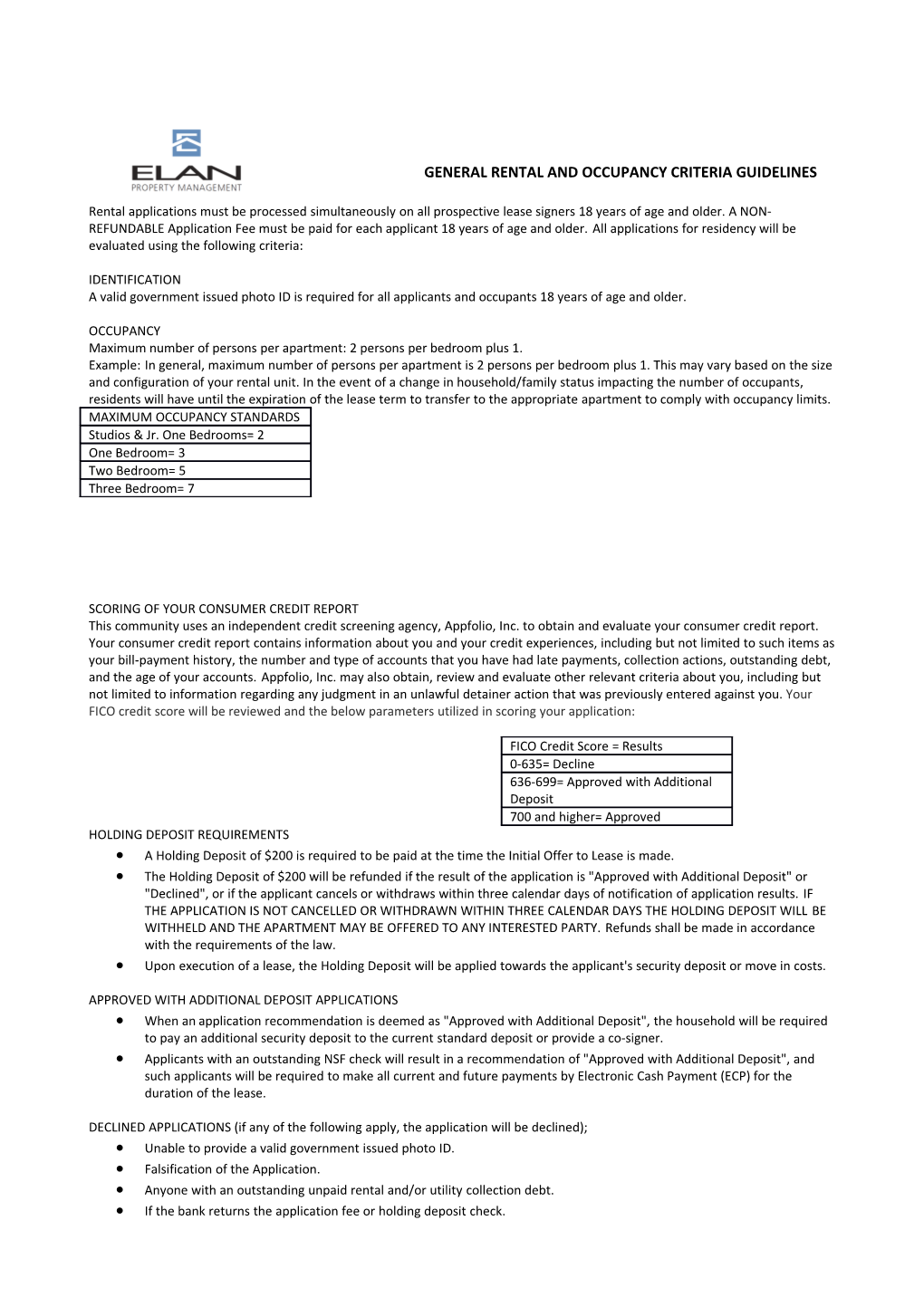 Form 616 General Rental and Occupancy Criteria Guidelines (Northern CA Non Tax Credit)