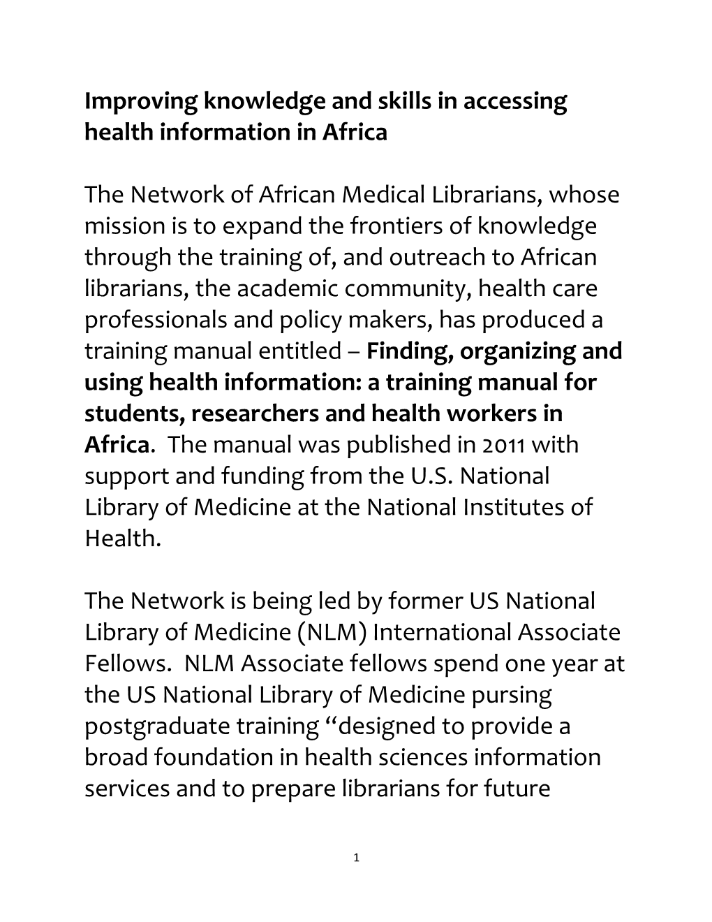 Improving Knowledge and Skills in Accessing Health Information in Africa