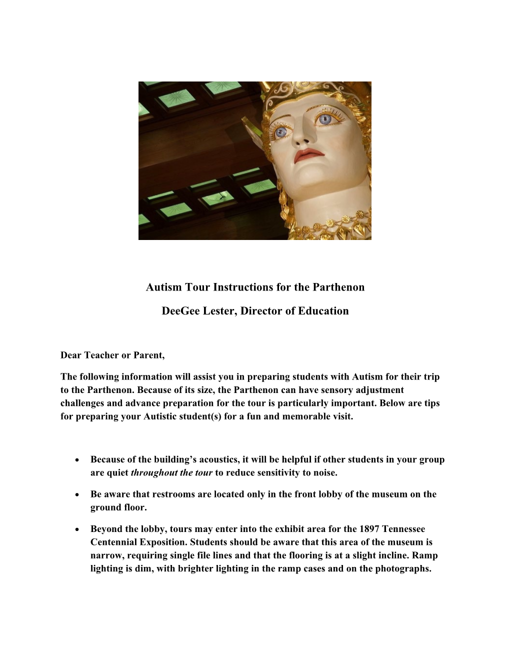Autism Tour Instructions for the Parthenon
