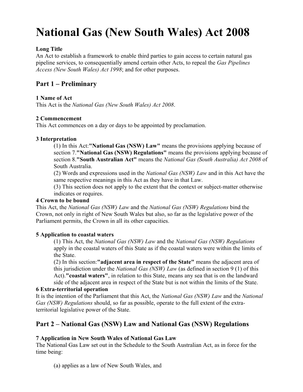 National Gas (New South Wales) Act 2008