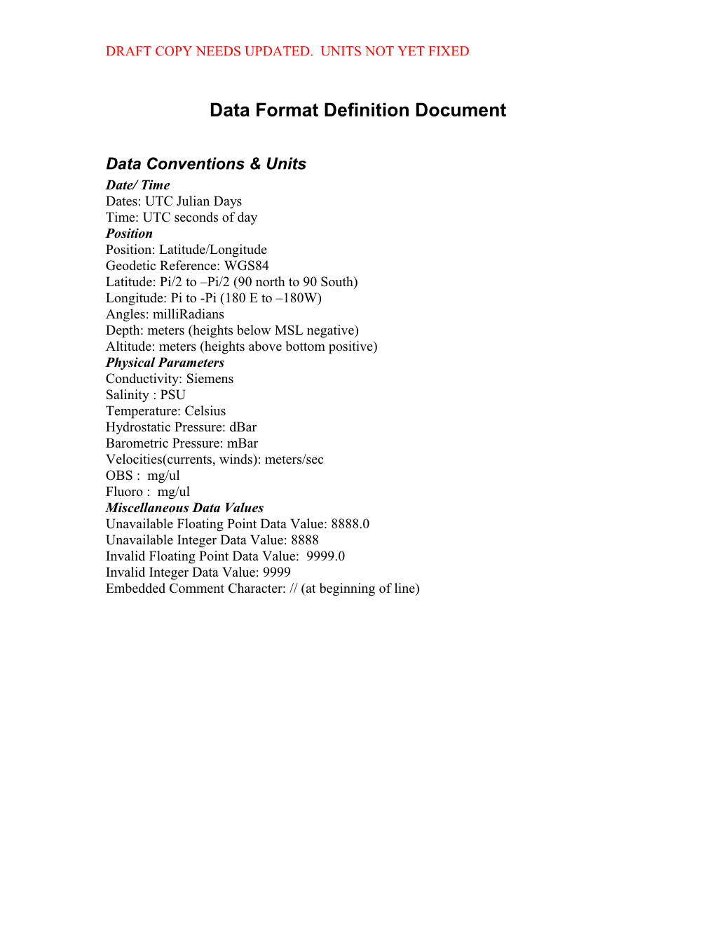 Data Format Definition Document