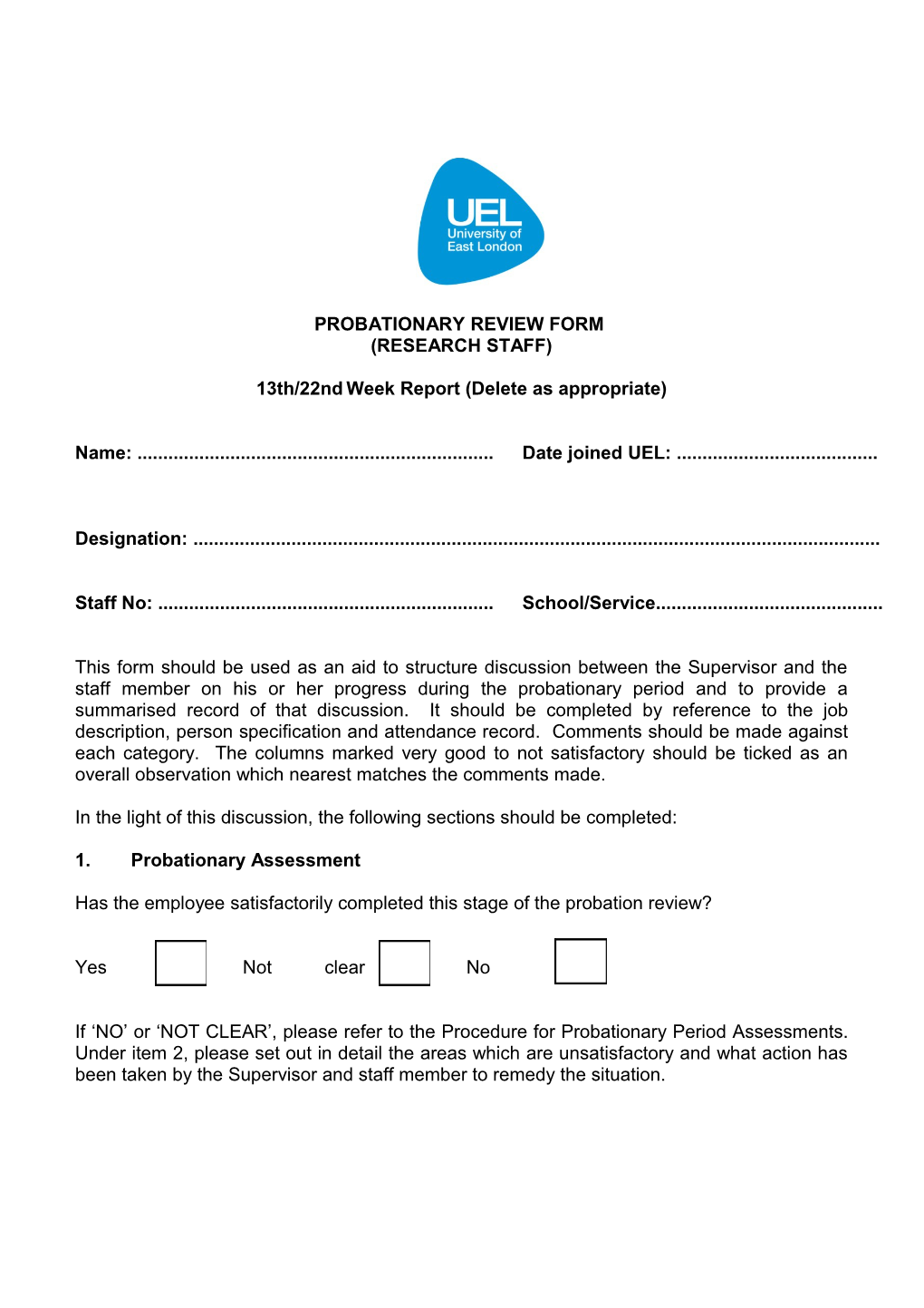 Probationary Review Form