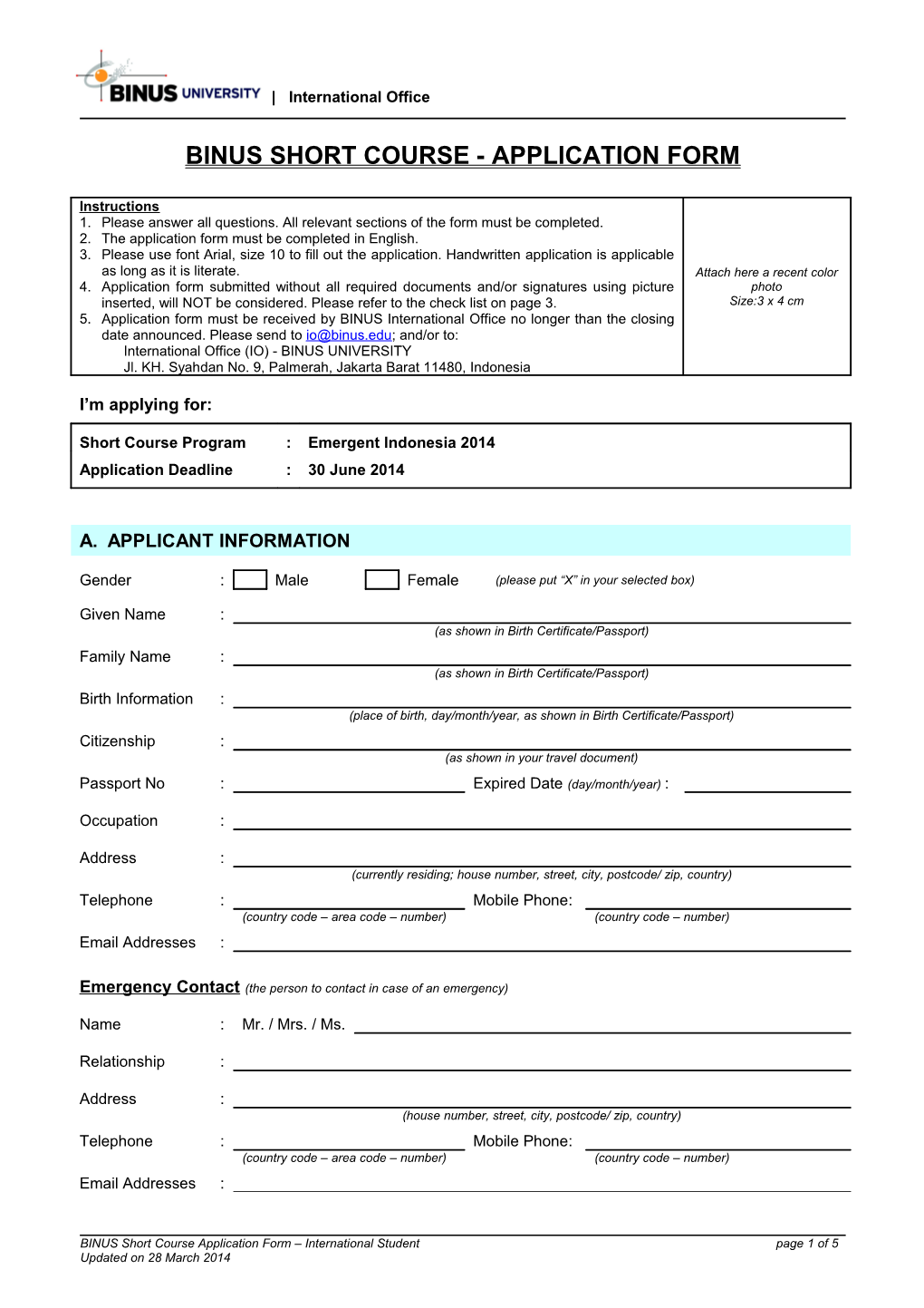 Student Exchange Application Form