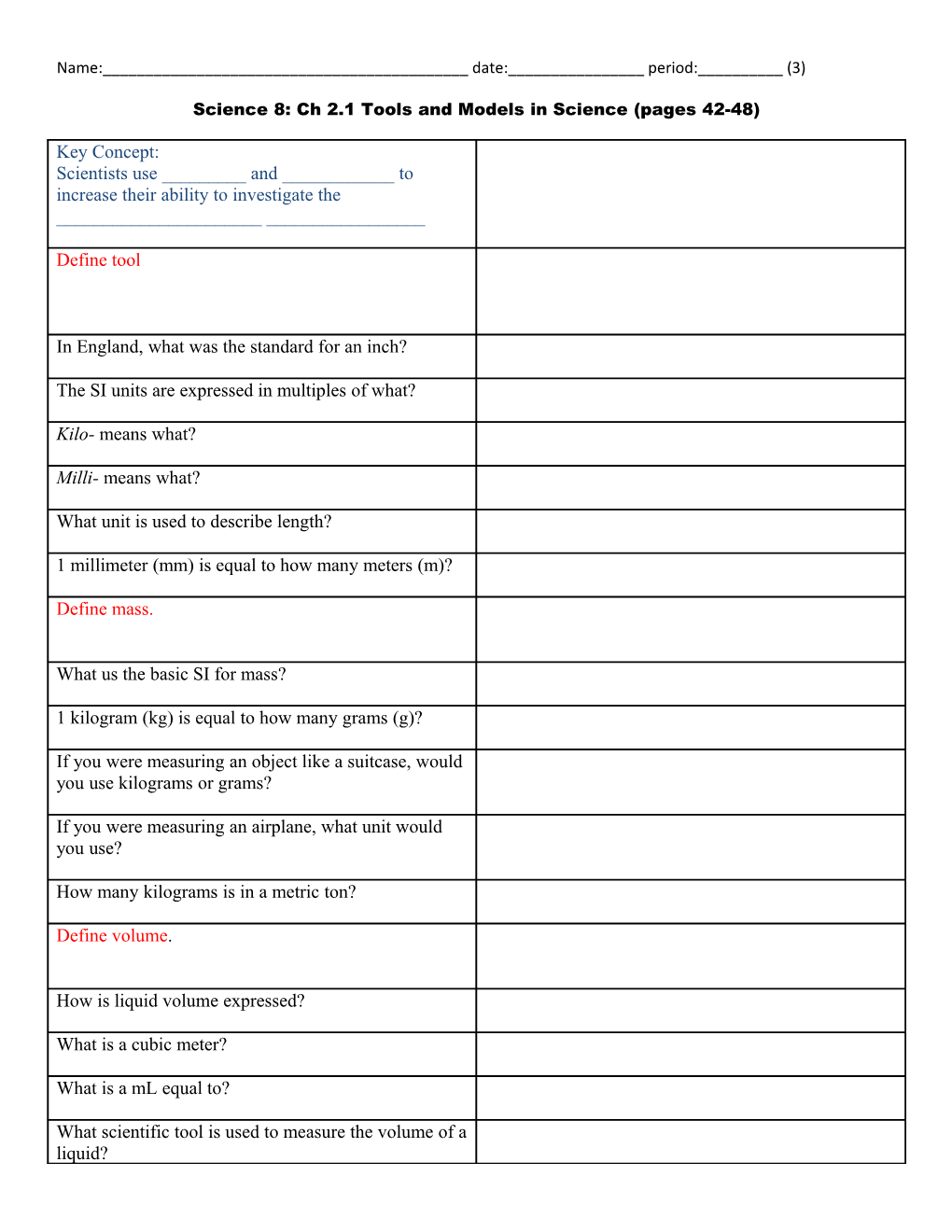 Science 8: Ch 2.1 Tools and Models in Science (Pages 42-48)