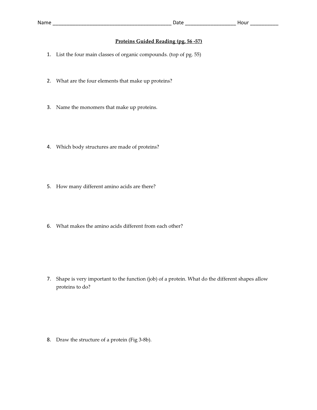 Proteins Guided Reading (Pg. 56 -57)