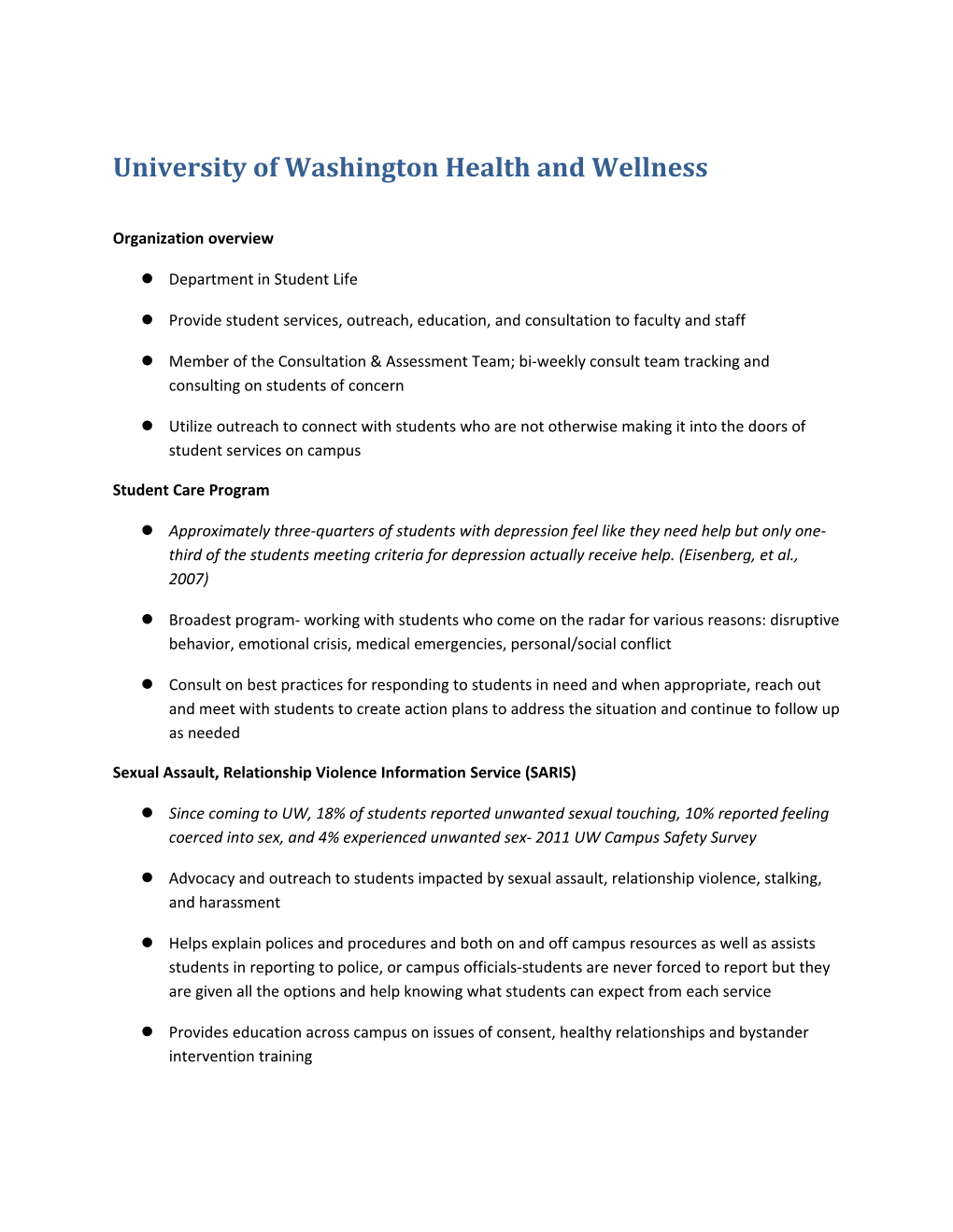 University of Washington Health and Wellness
