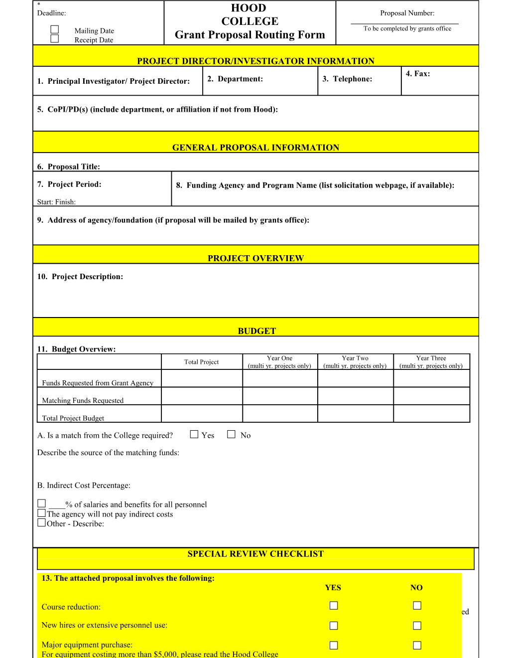 Grant Proposal Routing Form