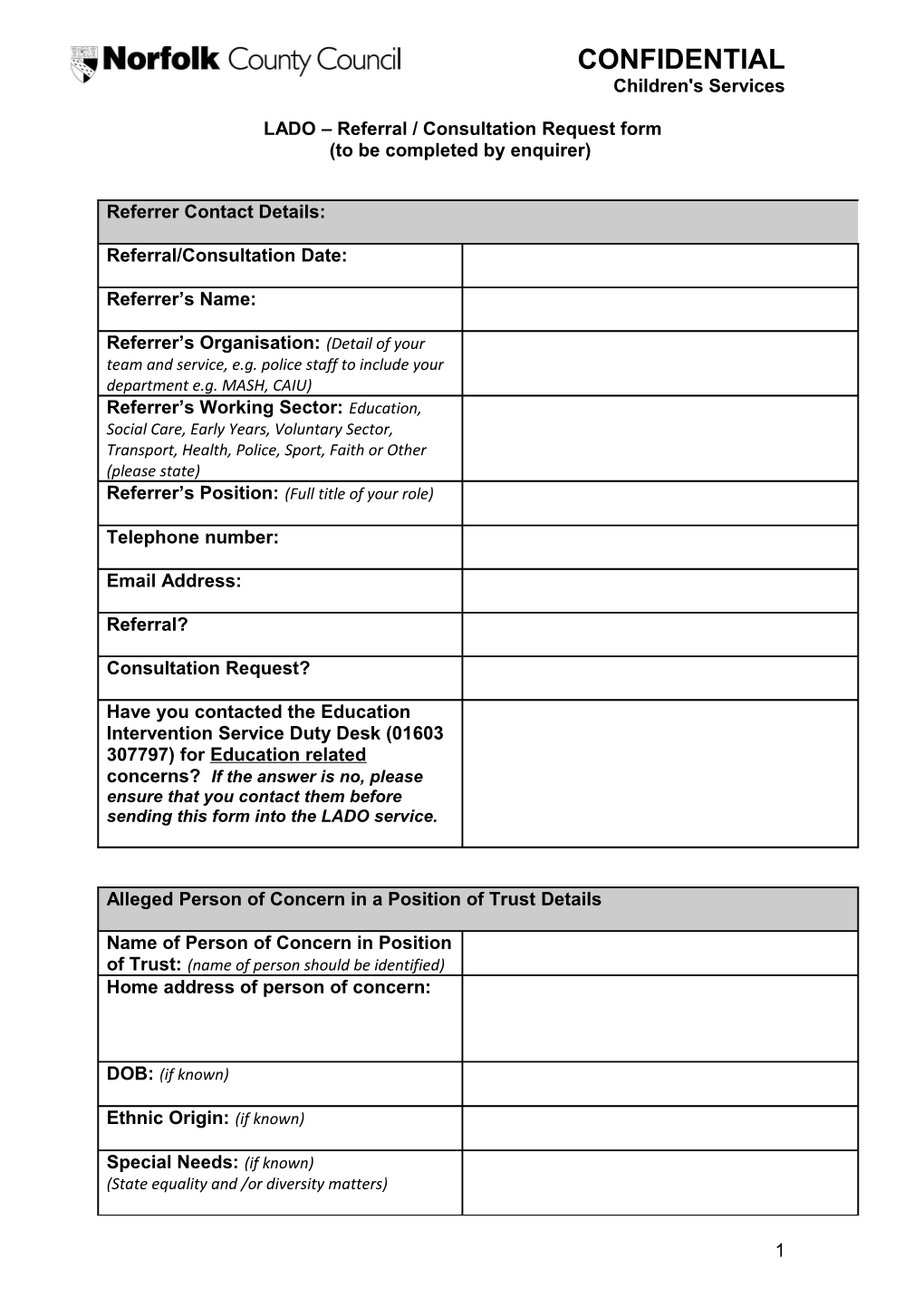 LADO Information (Please Ensure the Whole Form Is Complete Before Passing to Admin, Circle