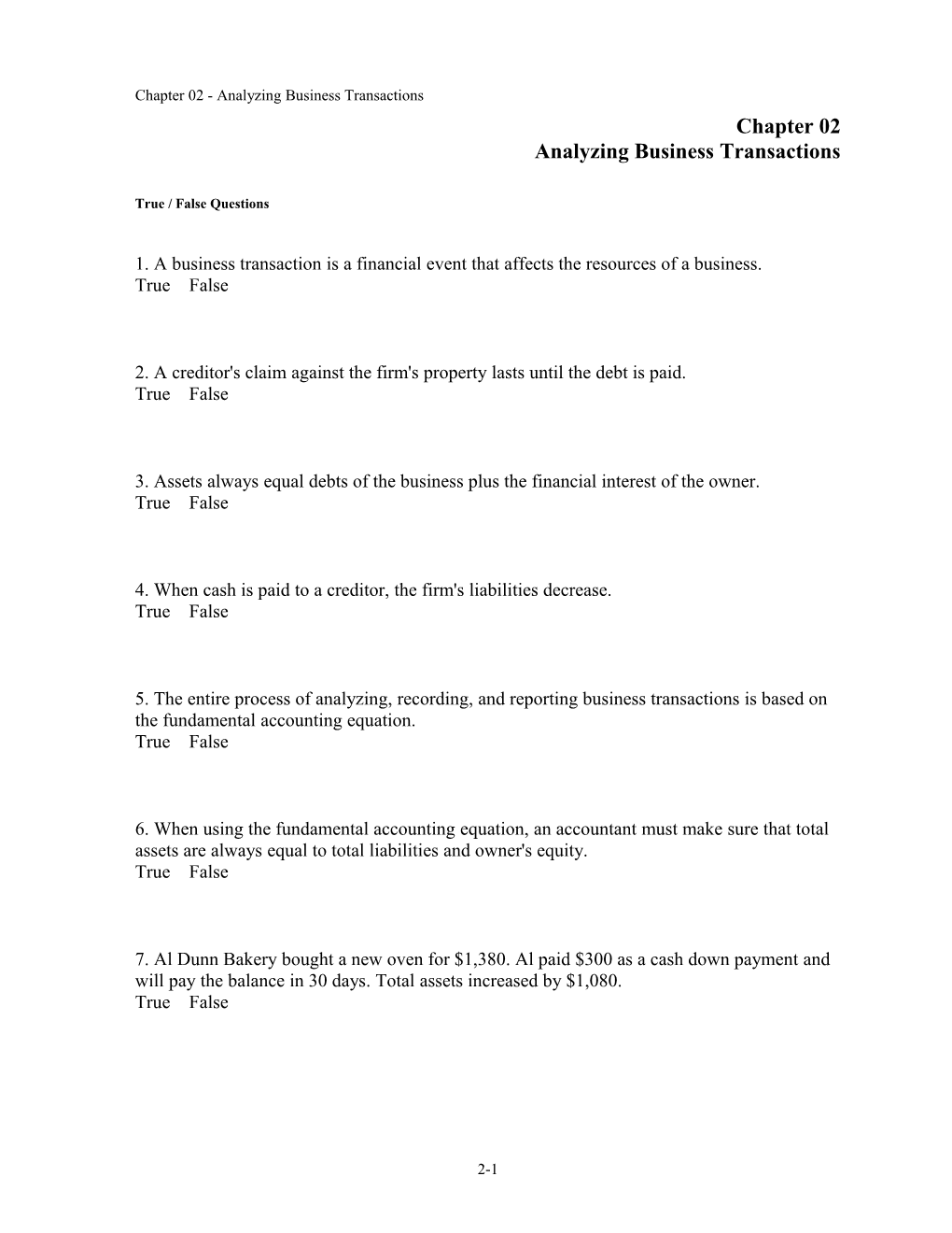 Chapter 02 Analyzing Business Transactions