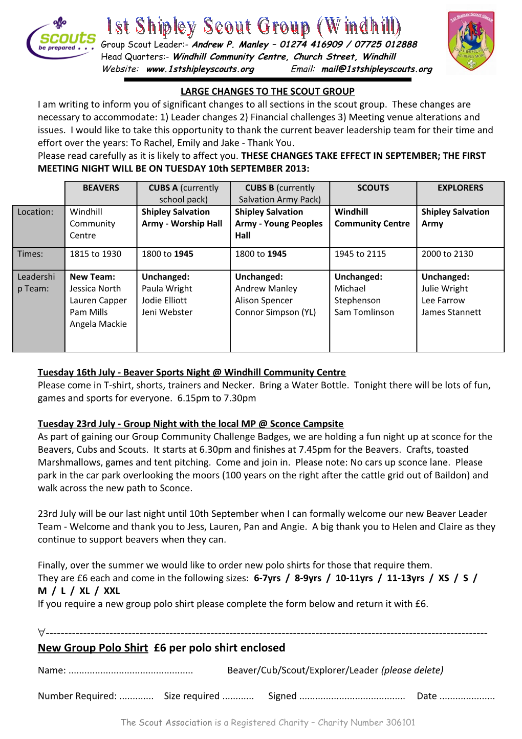 Head Quarters:- Windhill Community Centre, Church Street, Windhill