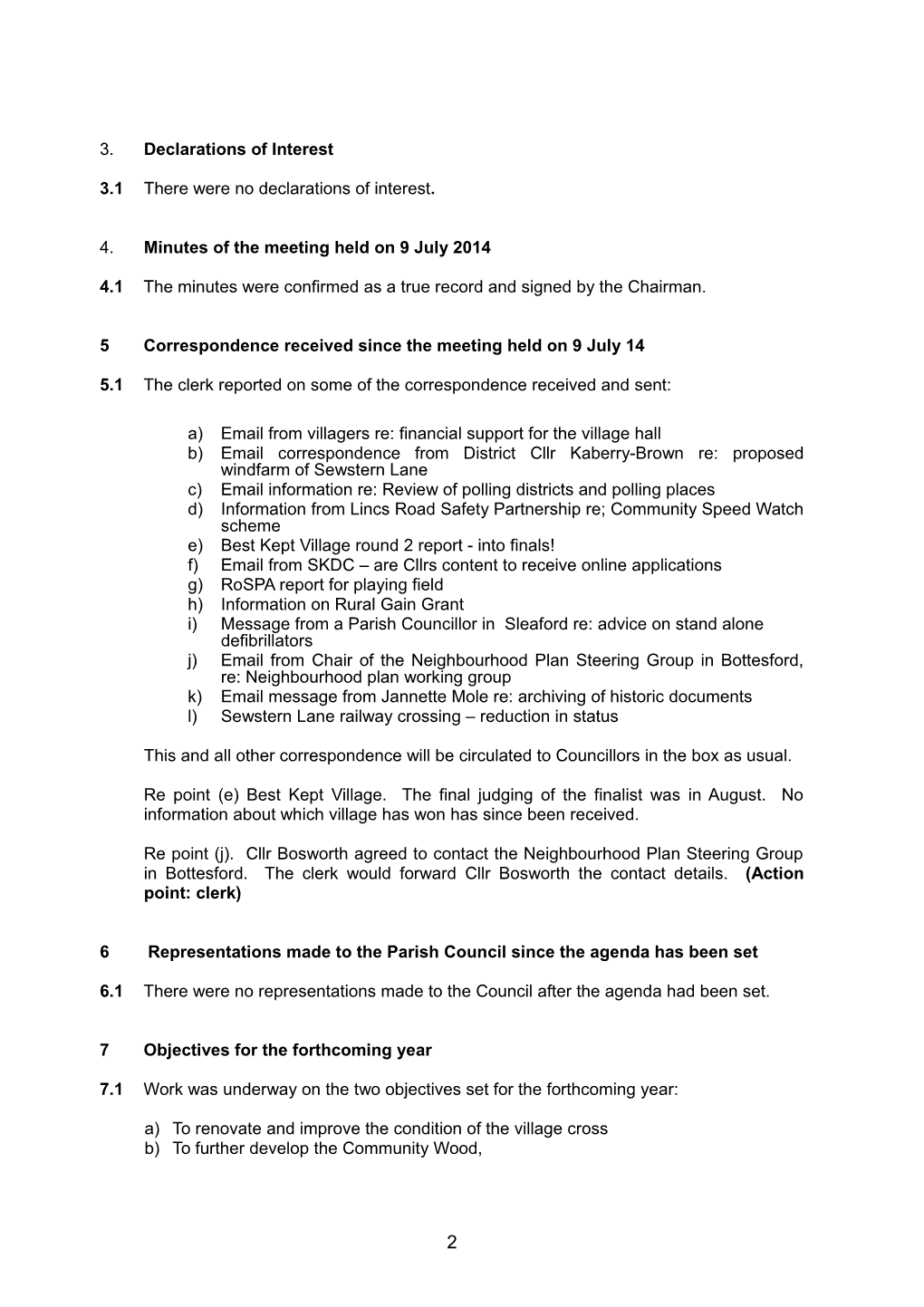 Minutes of Parish Council Meeting Held in the Village Hall