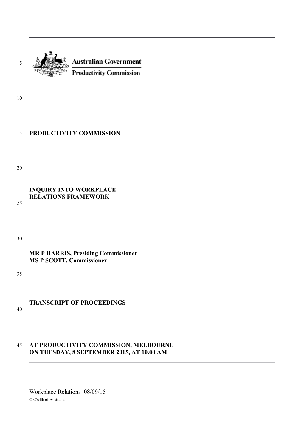 8 September 2015 - Melbourne Public Hearing Transcript - Workplace Relations Framework