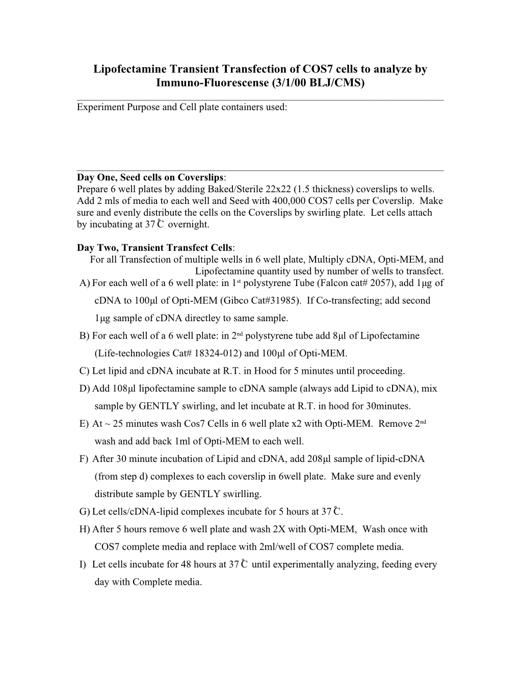 Lipofectamine Transient Transfection Of COS7 Cells To Analyze By Immuno-Fluorescense