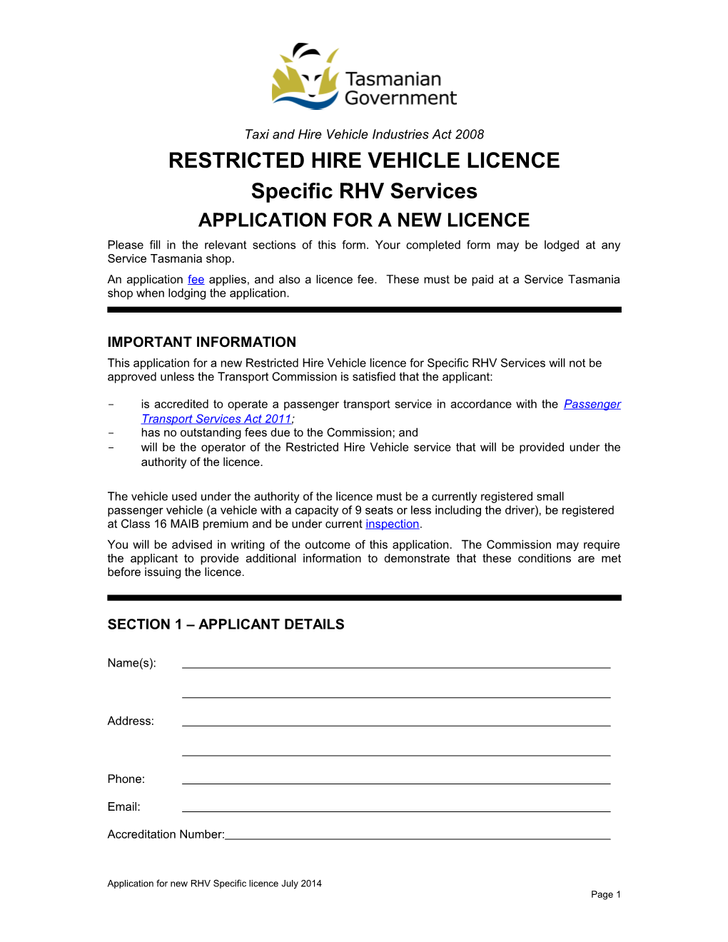 Restricted Hire Vehicle Licence