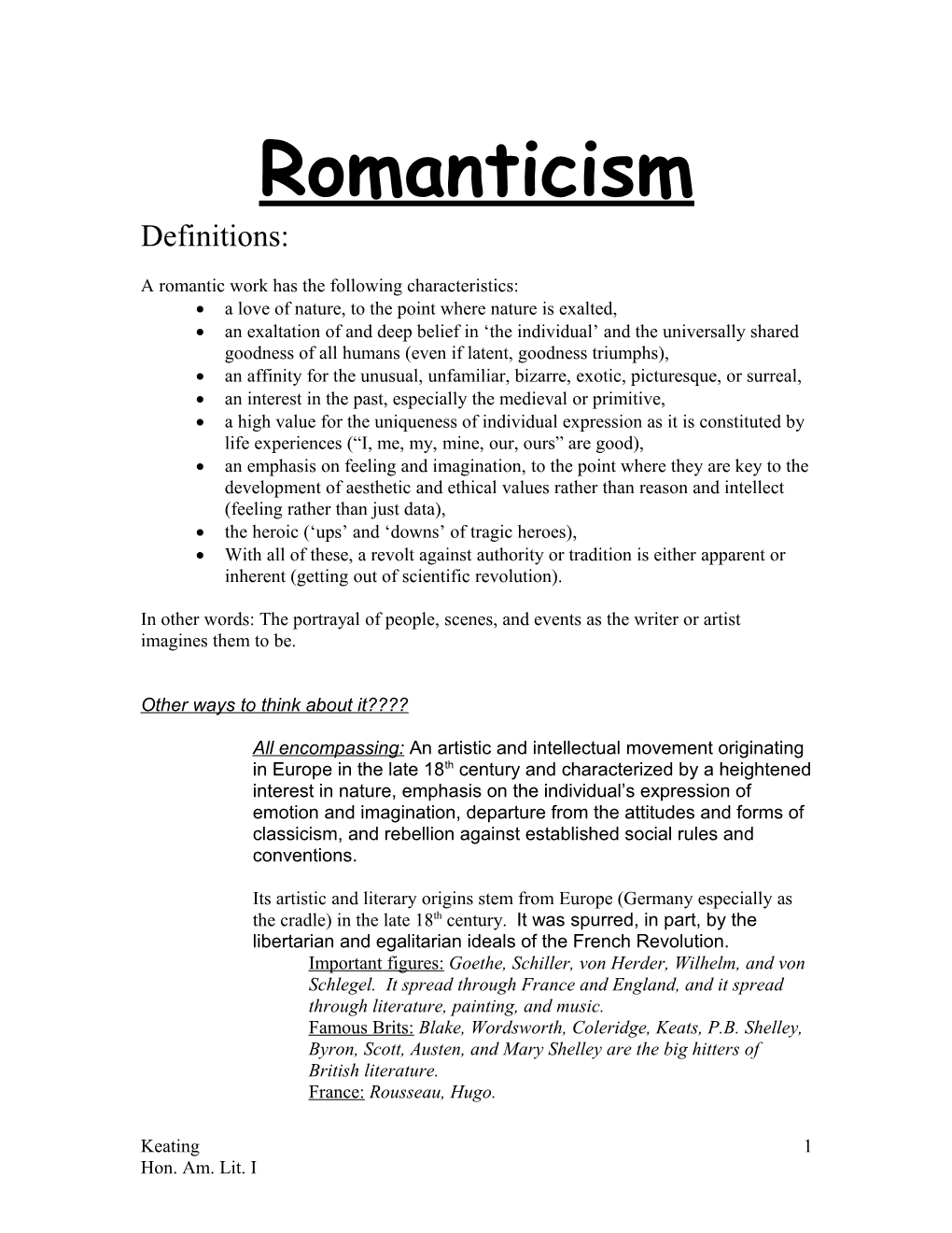 A Romantic Work Has the Following Characteristics
