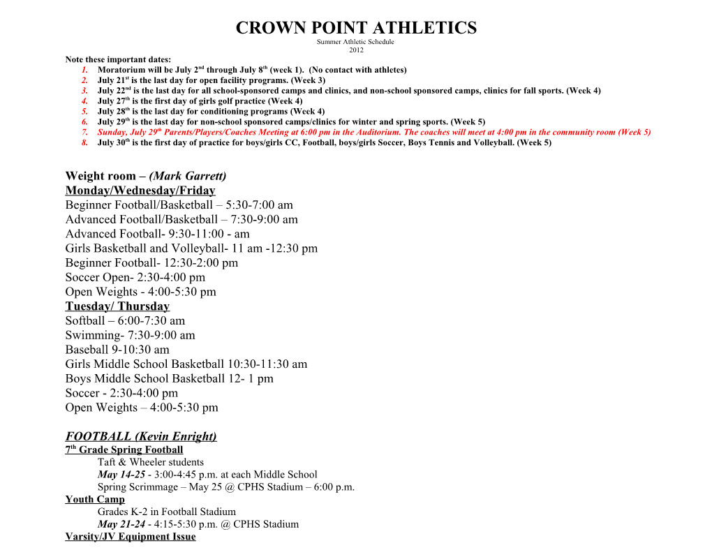 Crown Point Athletics