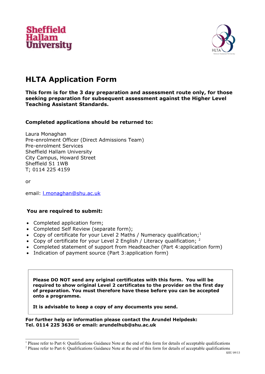 HLTA Application Form
