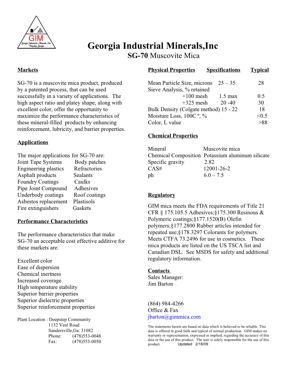 Georgia Industrial Minerals,Inc