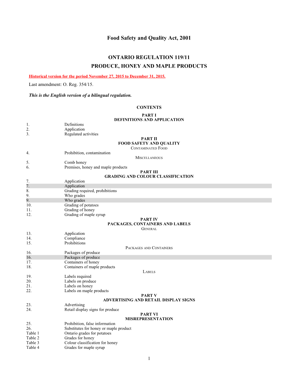 Food Safety and Quality Act, 2001 - O. Reg. 119/11