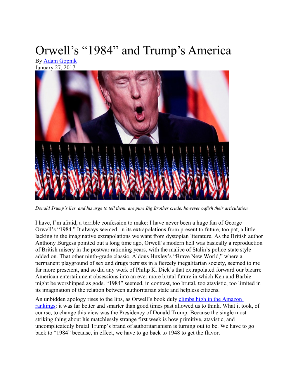 Orwell S 1984 and Trump S America