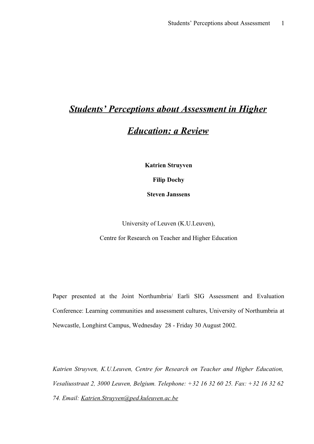 Students Perceptions About Assessment in Higher Education: a Review