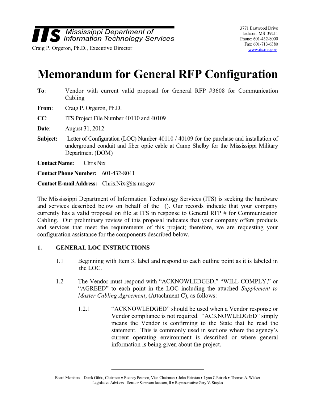 Memorandum for General RFP Configuration s7