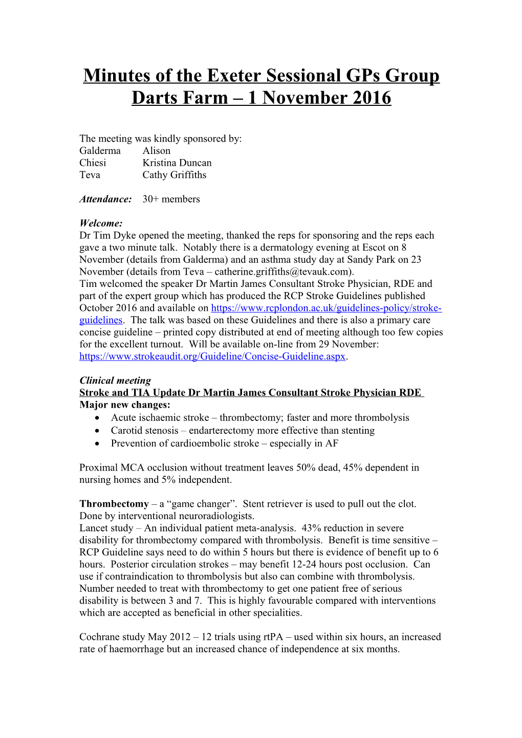 Minutes of the Exeter Sessional Gps Group at Darts Farm 7 June 2011