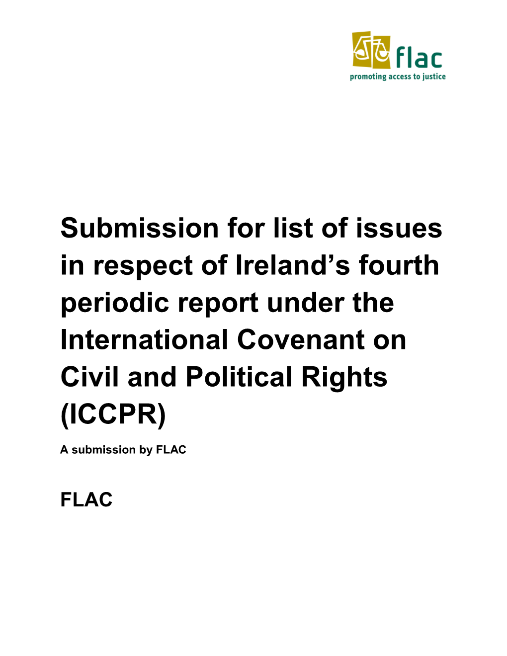 Submission for List of Issues in Respect of Ireland S Fourth Periodic Report Under The