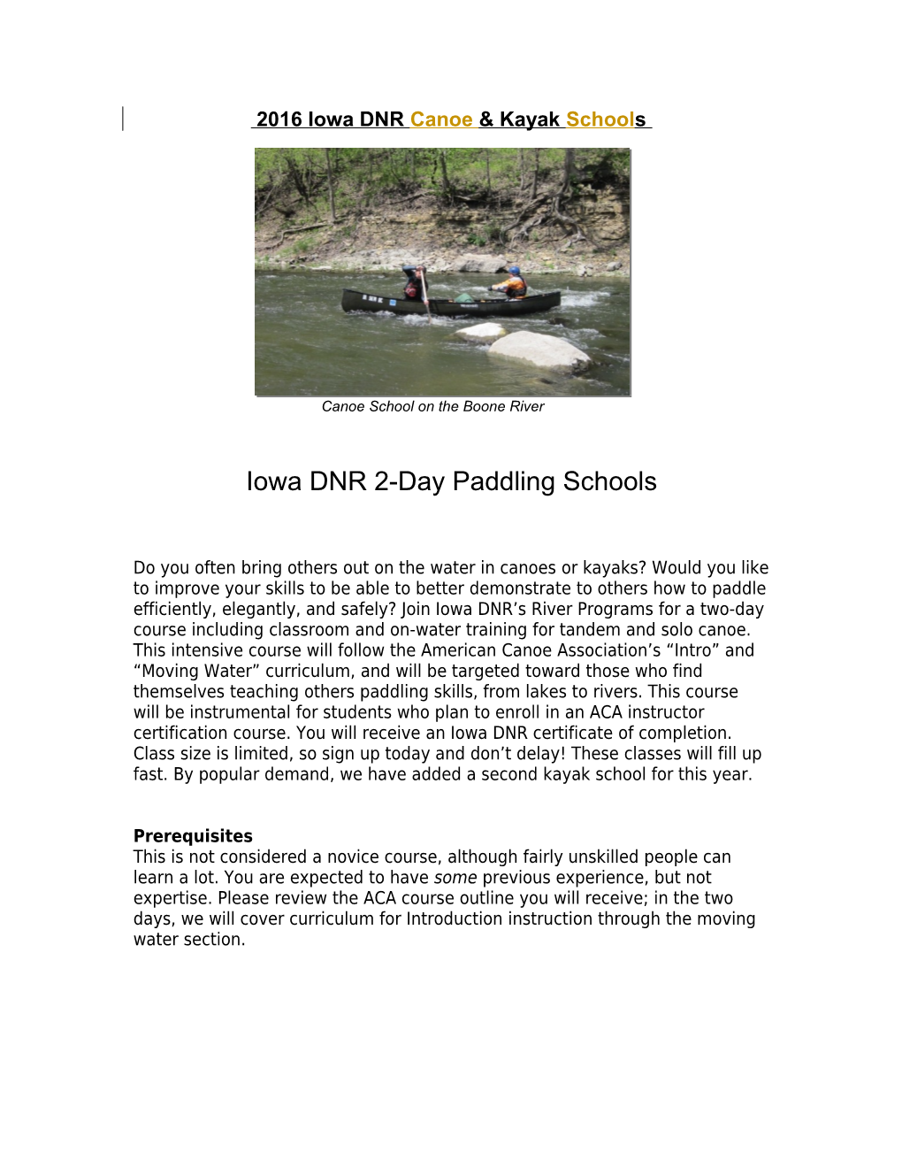 Iowa DNR 2-Day Canoe Schools