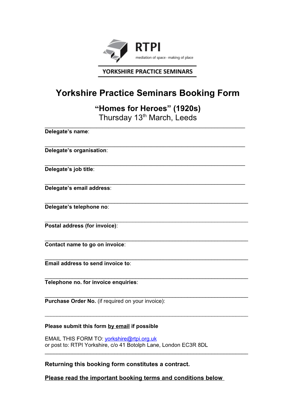 Yorkshire Practice Seminars Booking Form