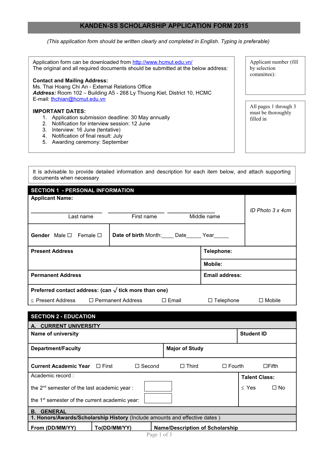 Intel Vietnam Scholarship 2008 Application Form