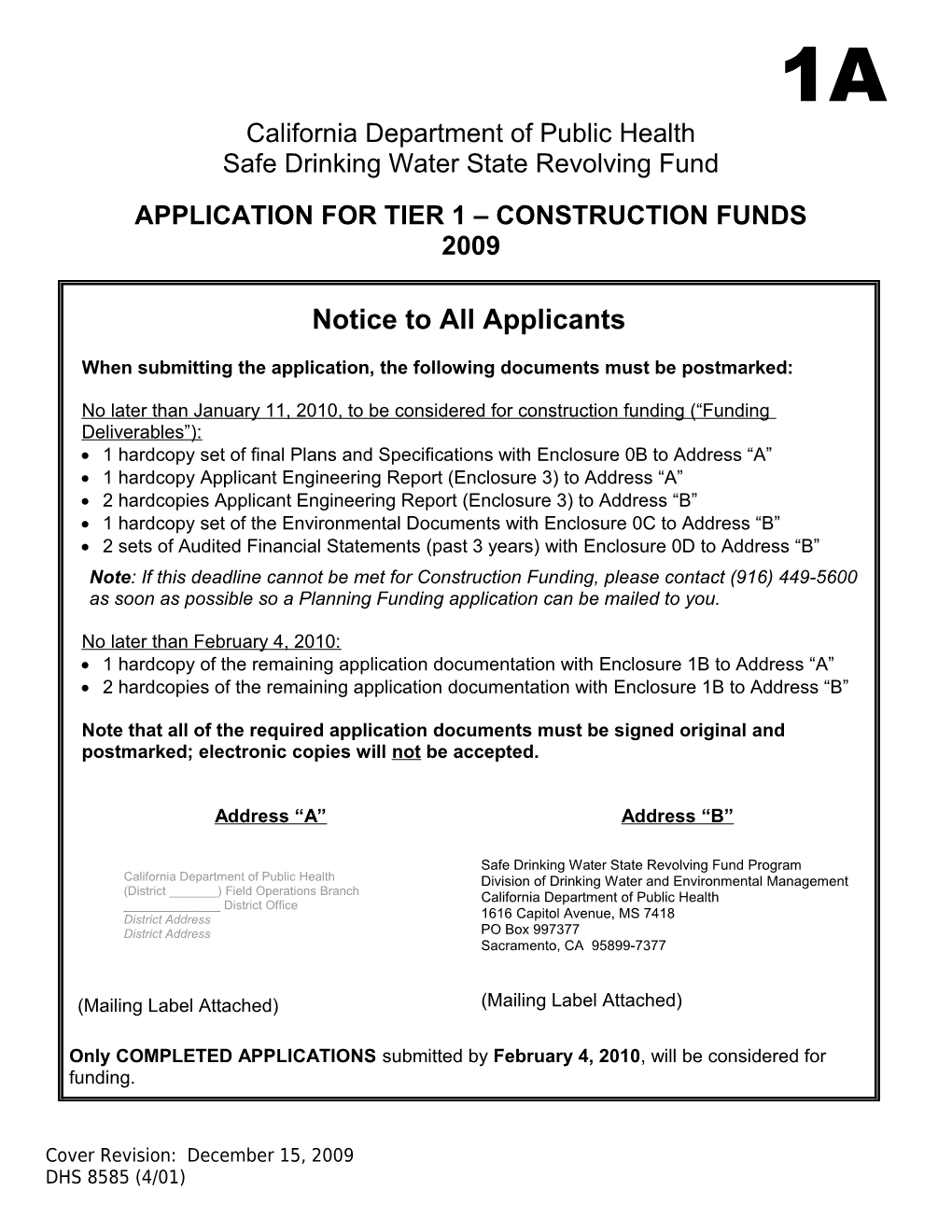 (1A) SRF Construction Loan Application 12-15-09