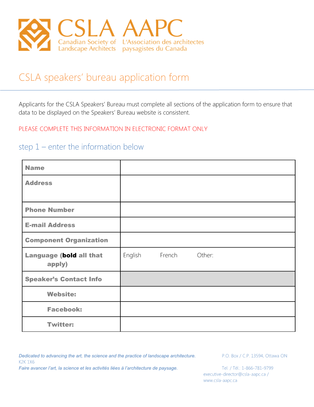 CSLA Speakers Bureau Application Form