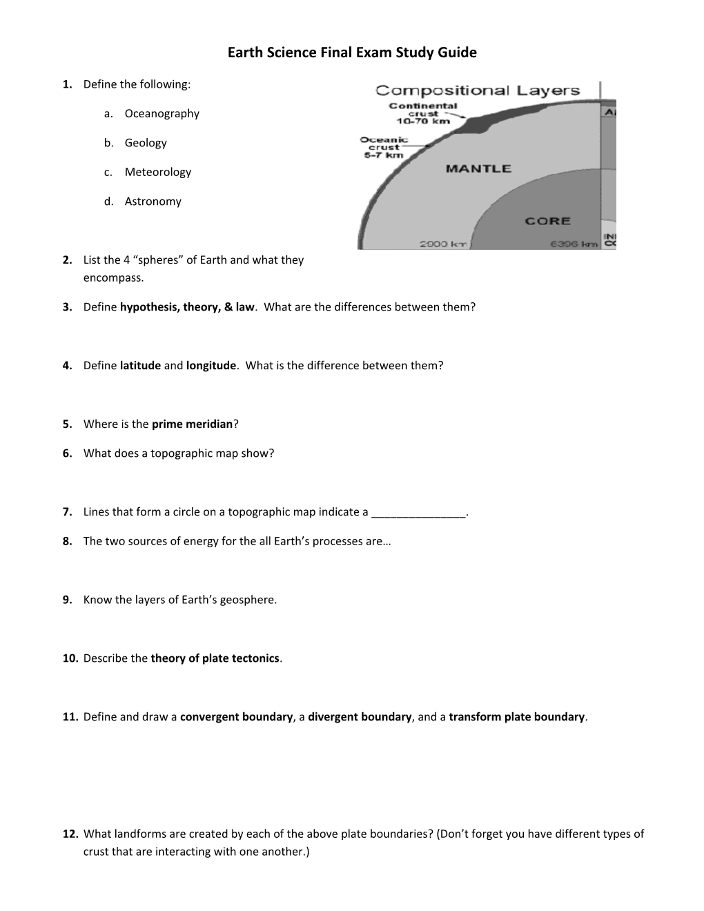 Earth Science Final Exam Study Guide