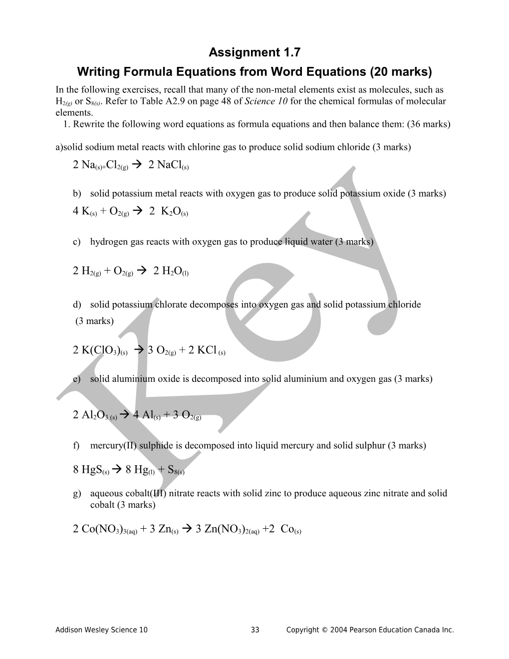 Writing Formula Equations from Word Equations (20 Marks)