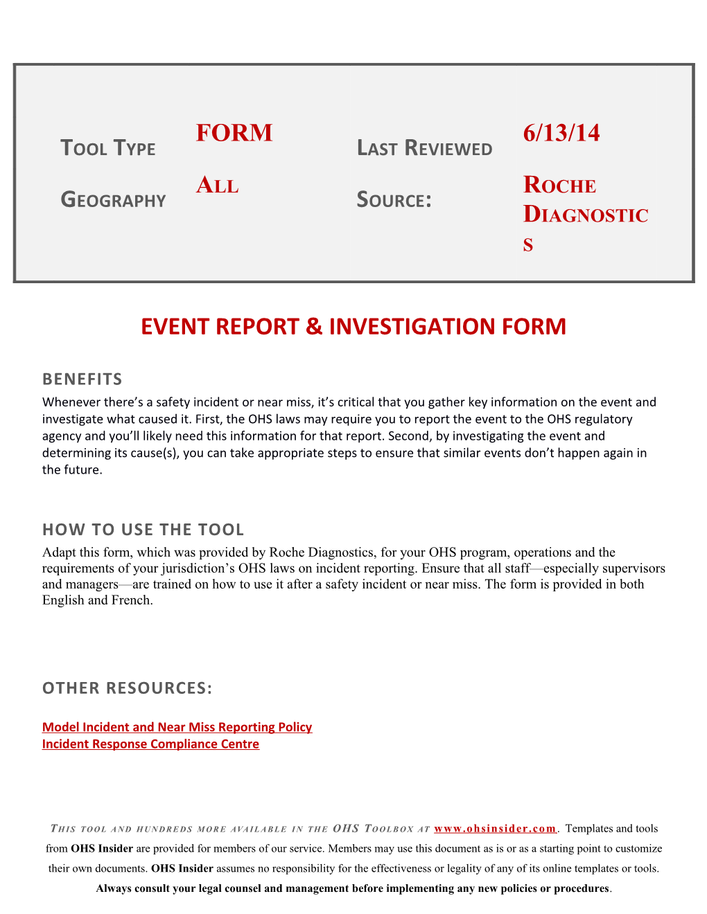 Event Report & Investigation Form
