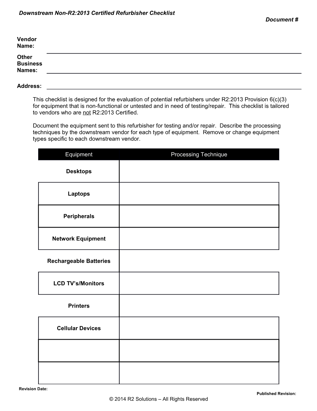 Recycling Vendor Checklist