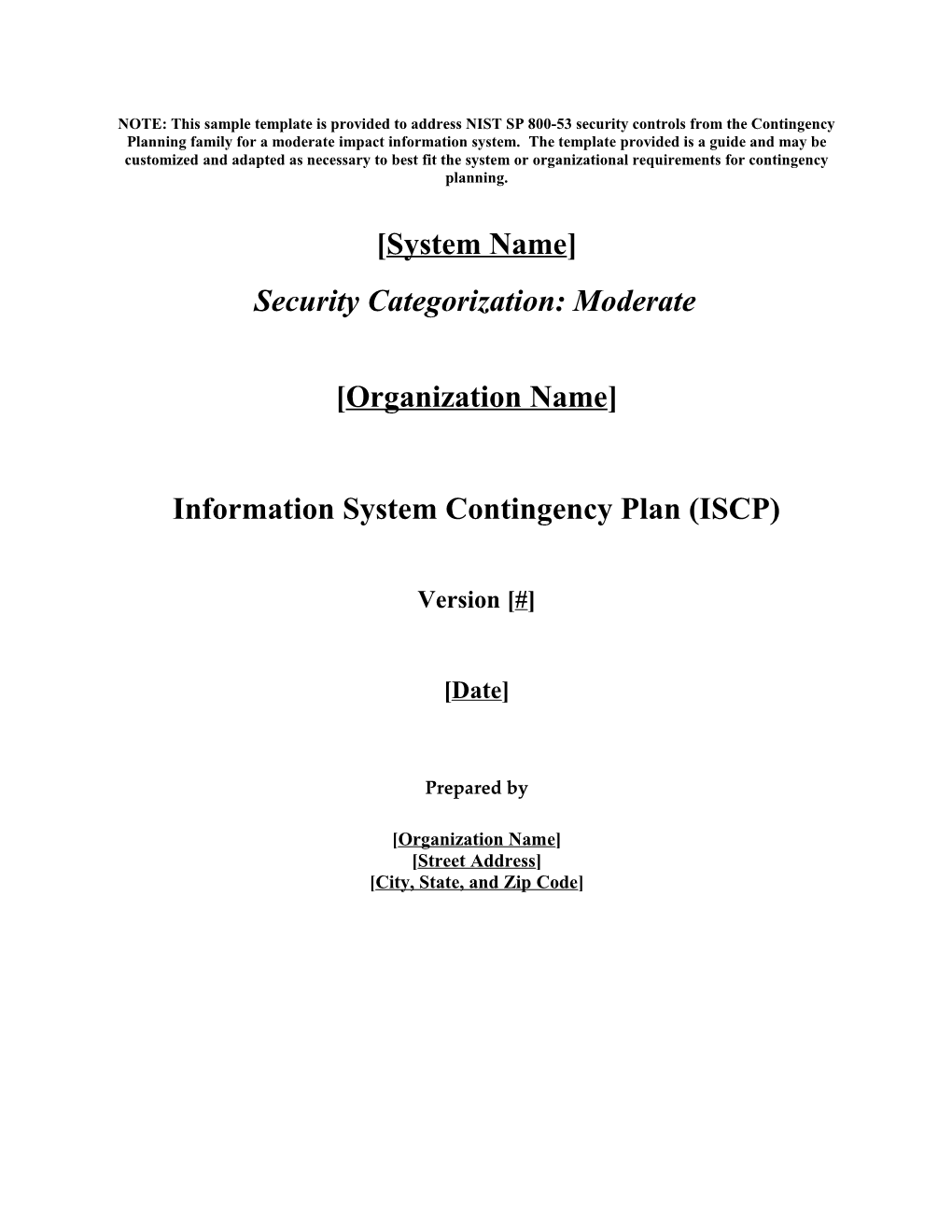 Information System Contingency Plan (ISCP)
