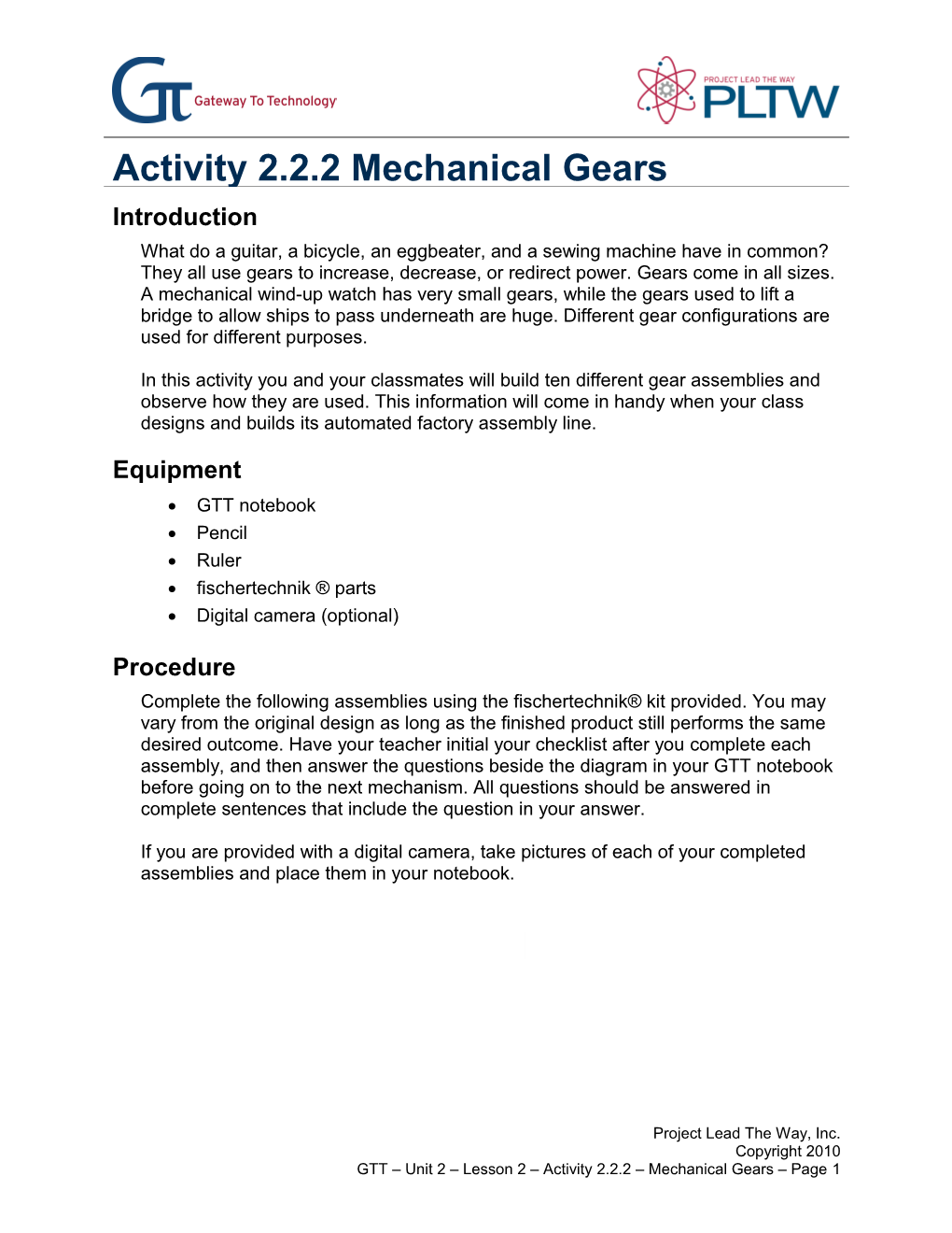 Activity 2.2.2 Mechanical Gears