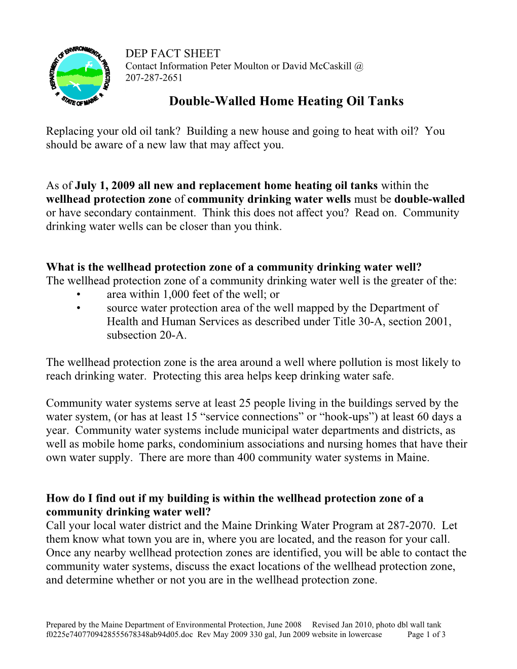 Fact Sheet for Double Wall Tanks for LD 2073