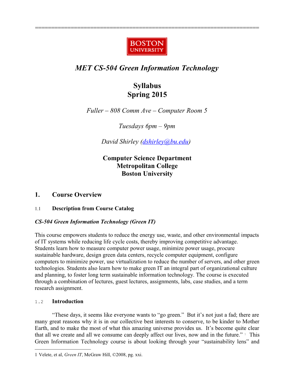 MET CS-504 Green Information Technology