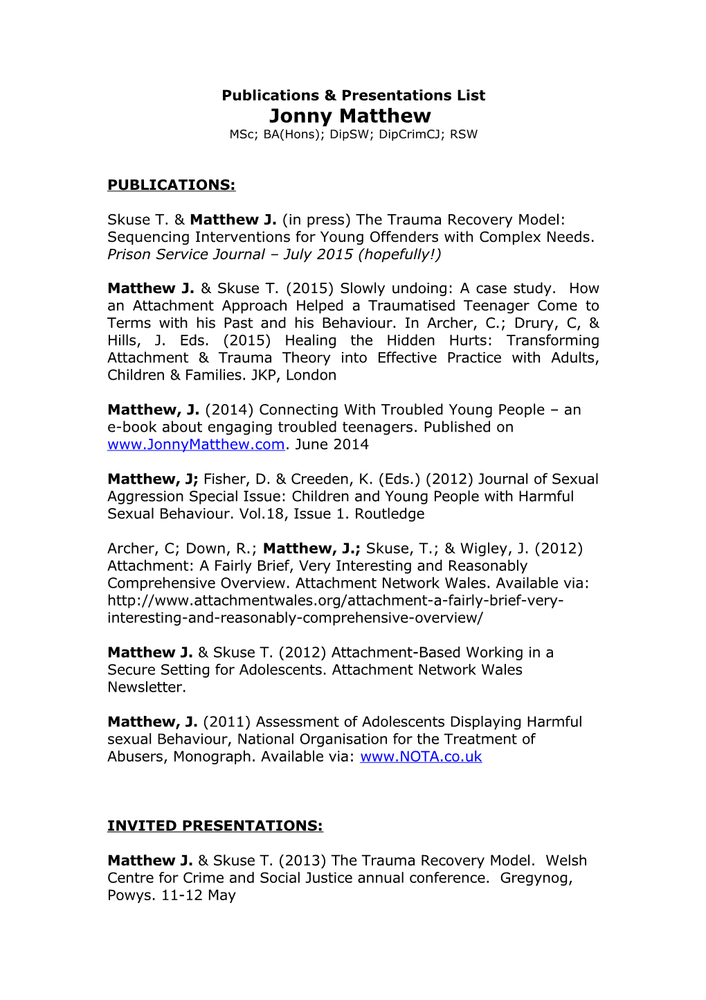 Publications & Presentations List
