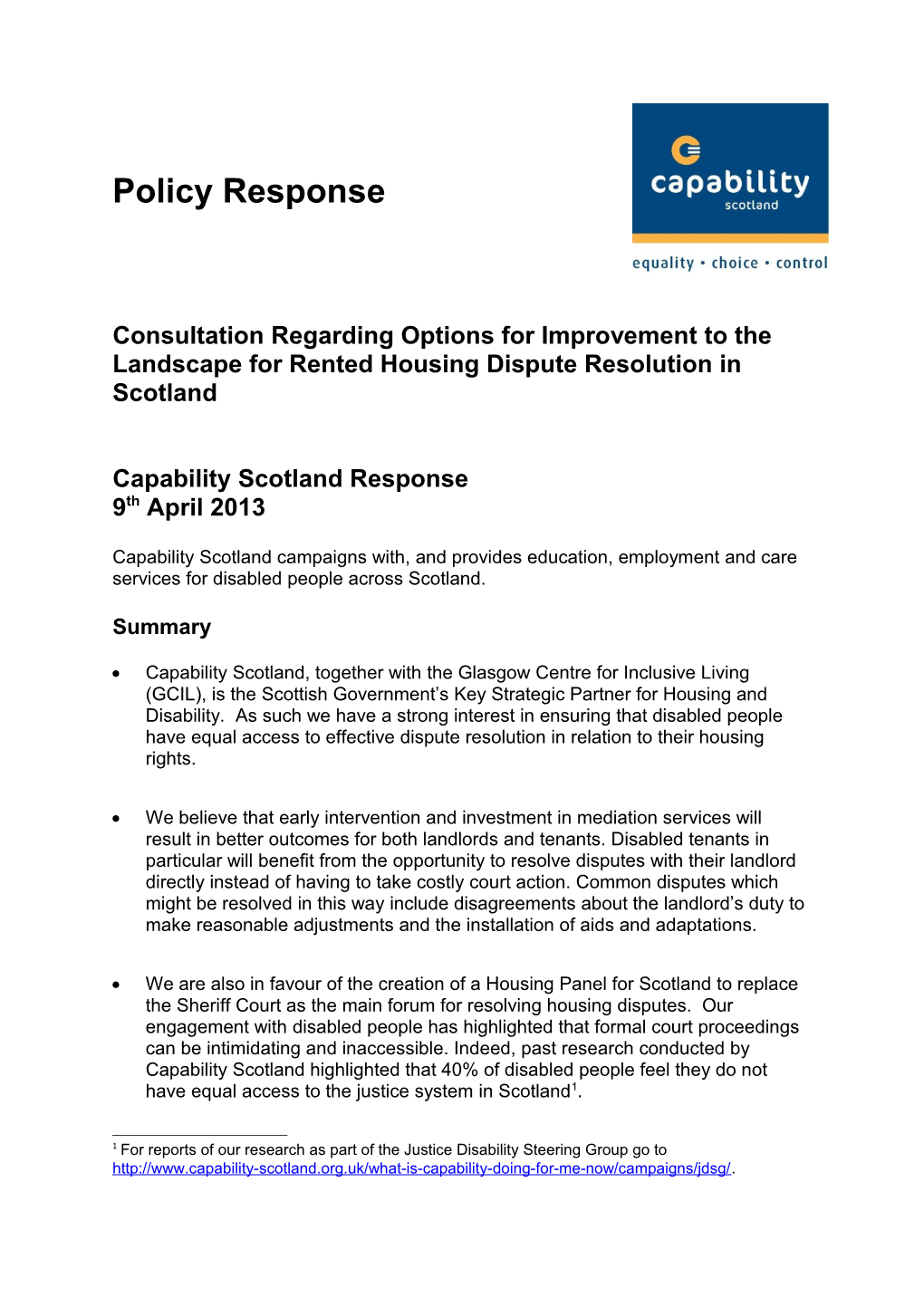 Consultation Regarding Options for Improvement to the Landscape for Rented Housing Dispute