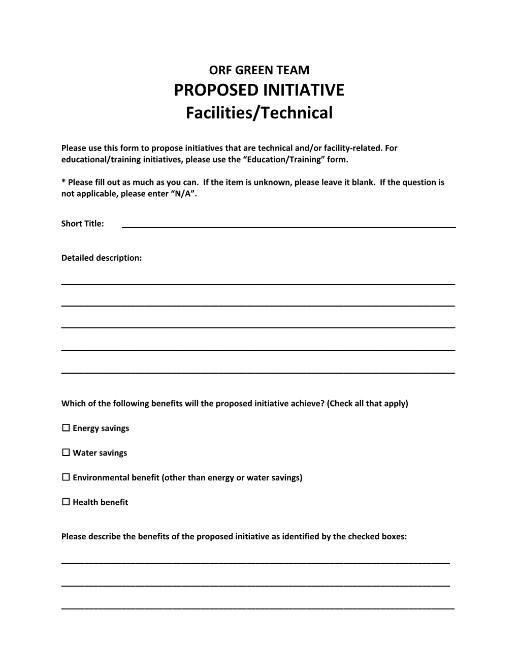Green Team Proposed Initiative Form