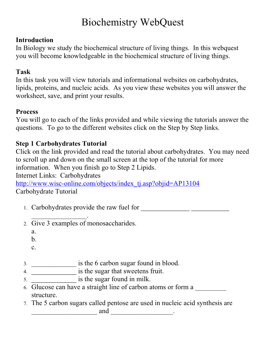 Biochemistry Webquest