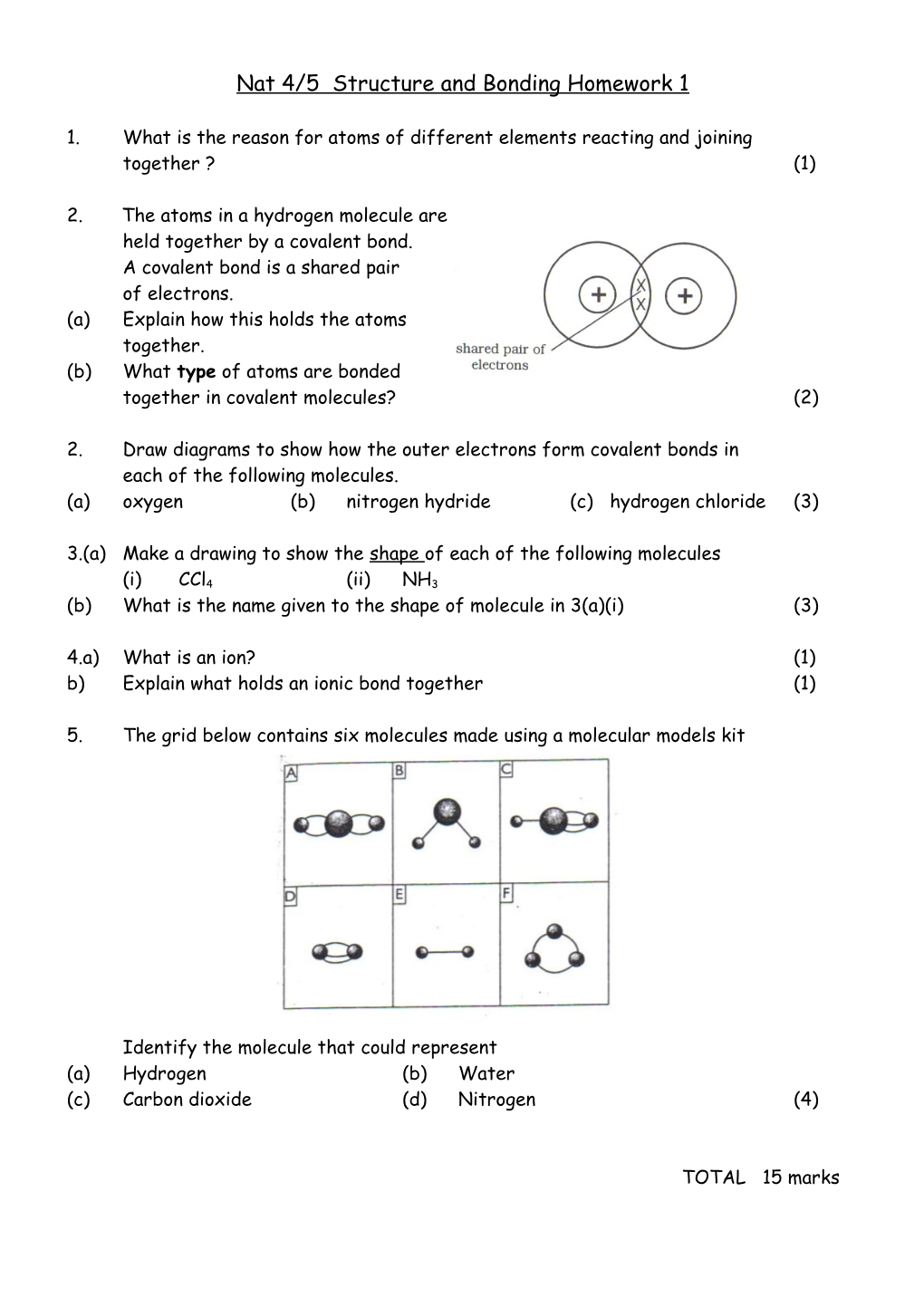Nat 4/5 Structure and Bonding Homework 1