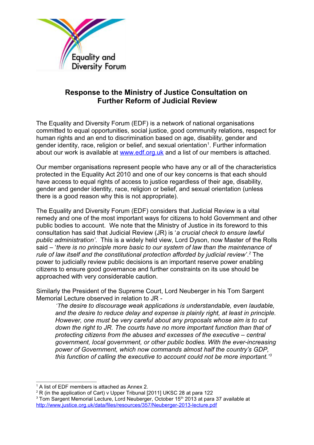 Response to the Ministry of Justice Consultation On