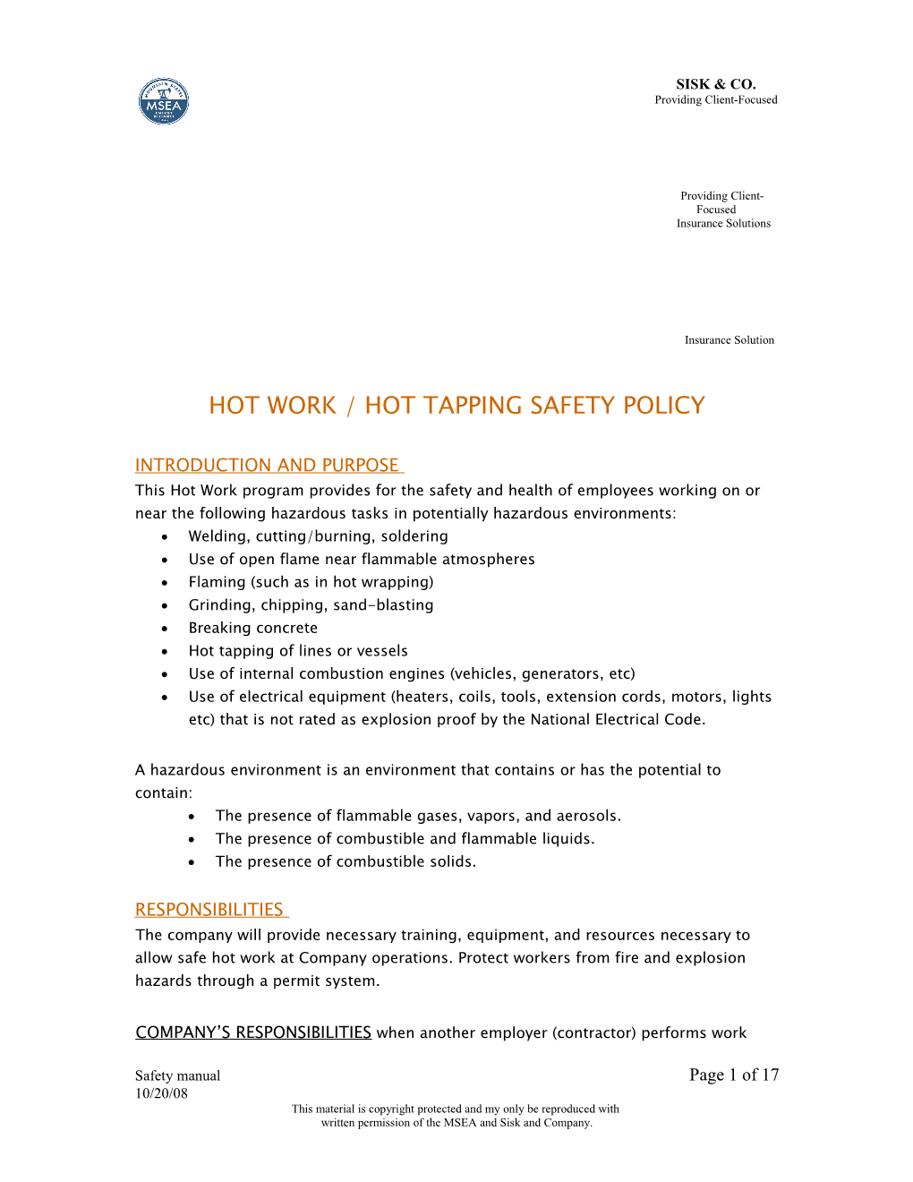 Hot Work / Hot Tapping Safety Policy
